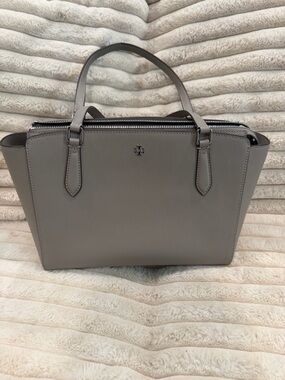Tory Burch Taupe Saffiano Leather Top-Handle Tote